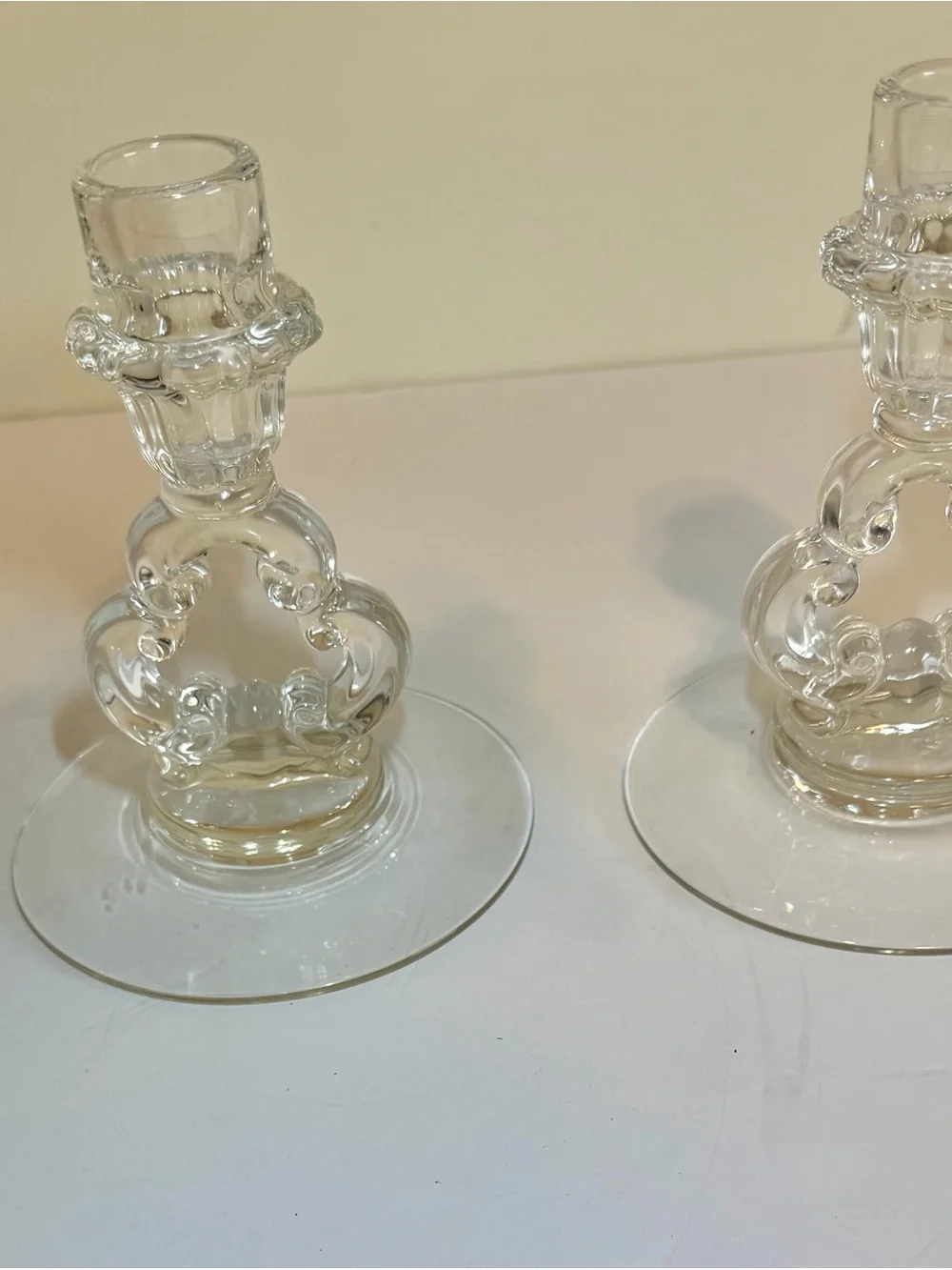 Vintage Clear Glass Keyhole Candlesticks, Pair by Cambridge Glass
